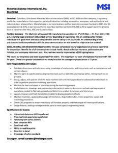 MSI Machinist Job Post
